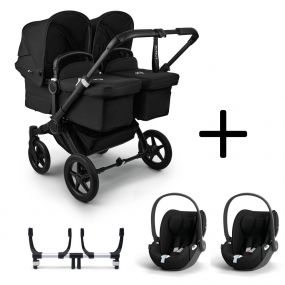 Bugaboo Donkey 5 Tweeling Kinderwagen 3 In 1 Black Midnight Black Met Twee Cybex Cloud T Groep 0 Autostoelen