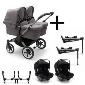 Bugaboo Donkey 5 Tweeling Kinderwagen 3 In 1 Graphite Grey Melange + Isofix Base