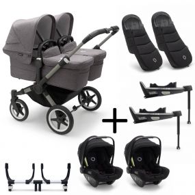 Bugaboo Donkey 5 Tweeling Kinderwagen 3 In 1 Graphite Grey Melange + Isofix Base + Voetenzak