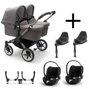 Bugaboo Donkey 5 Tweeling Kinderwagen 3 In 1 Graphite Grey Melange Met Twee Cybex Cloud T Groep 0 Autostoelen + Isofix Base