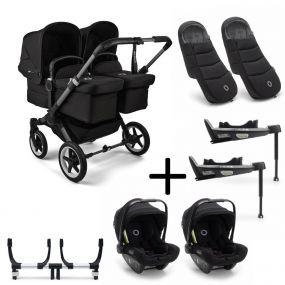 Bugaboo Donkey 5 Tweeling Kinderwagen 3 In 1 Graphite Midnight Black + Isofix Base + Voetenzak