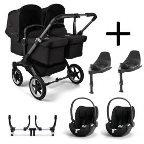 Bugaboo Donkey 5 Tweeling Kinderwagen 3 In 1 Graphite Midnight Black Met Twee Cybex Cloud T Groep 0 Autostoelen + Isofix Base