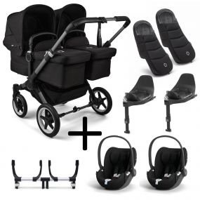 Bugaboo Donkey 5 Tweeling Kinderwagen 3 In 1 Graphite Midnight Black Met Twee Cybex Cloud T Groep 0 Autostoelen + Isofix Base + Voetenzak
