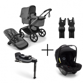 Bugaboo Kinderwagen 3 in 1 Fox 5 Renew Complete Graphite | Moon Grey + Bugaboo Autostoel Groep 0 Turtle Air by Nuna Black + Draaibare Isofix Base 360 + Autostoel adapters