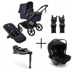 Bugaboo Kinderwagen 3 in 1 Fox 5 Renew Complete Black | Deep Indigo + Bugaboo Autostoel Groep 0 Turtle Air by Nuna Black + Draaibare Isofix Base 360 + Autostoel adapters