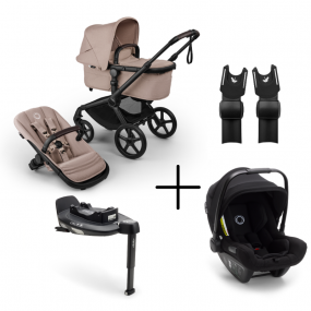 Bugaboo Kinderwagen 3 in 1 Fox 5 Renew Complete Black | Desert Taupe Melange + Bugaboo Autostoel Groep 0 Turtle Air by Nuna Black + Draaibare Isofix Base 360 + Autostoel adapters