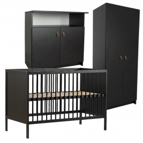 Cabino Babykamer Zwart 3 Delig Baby Bed Lola + Commode Yara + Kledingkast Yara