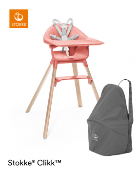 Stokke® Clikk™ Kinderstoel Sunny Coral + Reistas