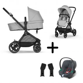 Cybex Kinderwagen 3 In 1 Cybex EOS Black Lava Grey Mid Grey + Cybex Autostoel Aton B2 I-Size