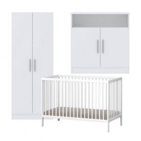 Cabino Babykamer Wit 3 Delig Baby Bed Mees + Commode Texas + Kledingkast Texas
