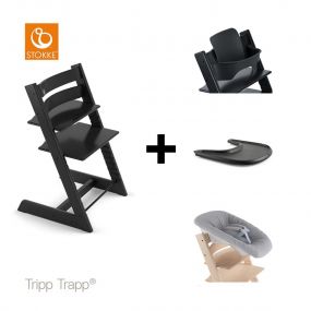 Stokke® Kinderstoel Tripp Trapp® Black + Newborn Set™ + Baby Set™ Black + Tray™