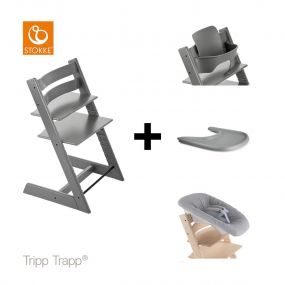 Stokke® Kinderstoel Tripp Trapp® Storm Grey + Newborn Set™ + Baby Set™ Storm Grey + Tray™