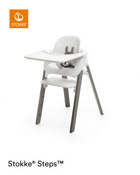 Stokke® Steps™️ Kinderstoel White Hazy Grey + Baby Set + Baby Set Eetblad