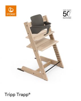 Stokke Kinderstoel Tripp Trapp Ash Natural 50th Anniversary + Baby Set Hazy Grey