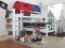 Bennie Hoekstapelbed Wit + Bedtunnel Rood / Blauw