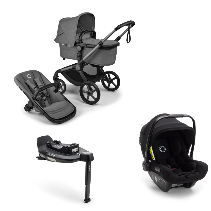 Bugaboo Kinderwagen 3 in 1 Fox 5 Renew Complete Graphite | Moon Grey + Bugaboo Autostoel Groep 0 Turtle Air by Nuna Black + Draaibare Isofix Base 360