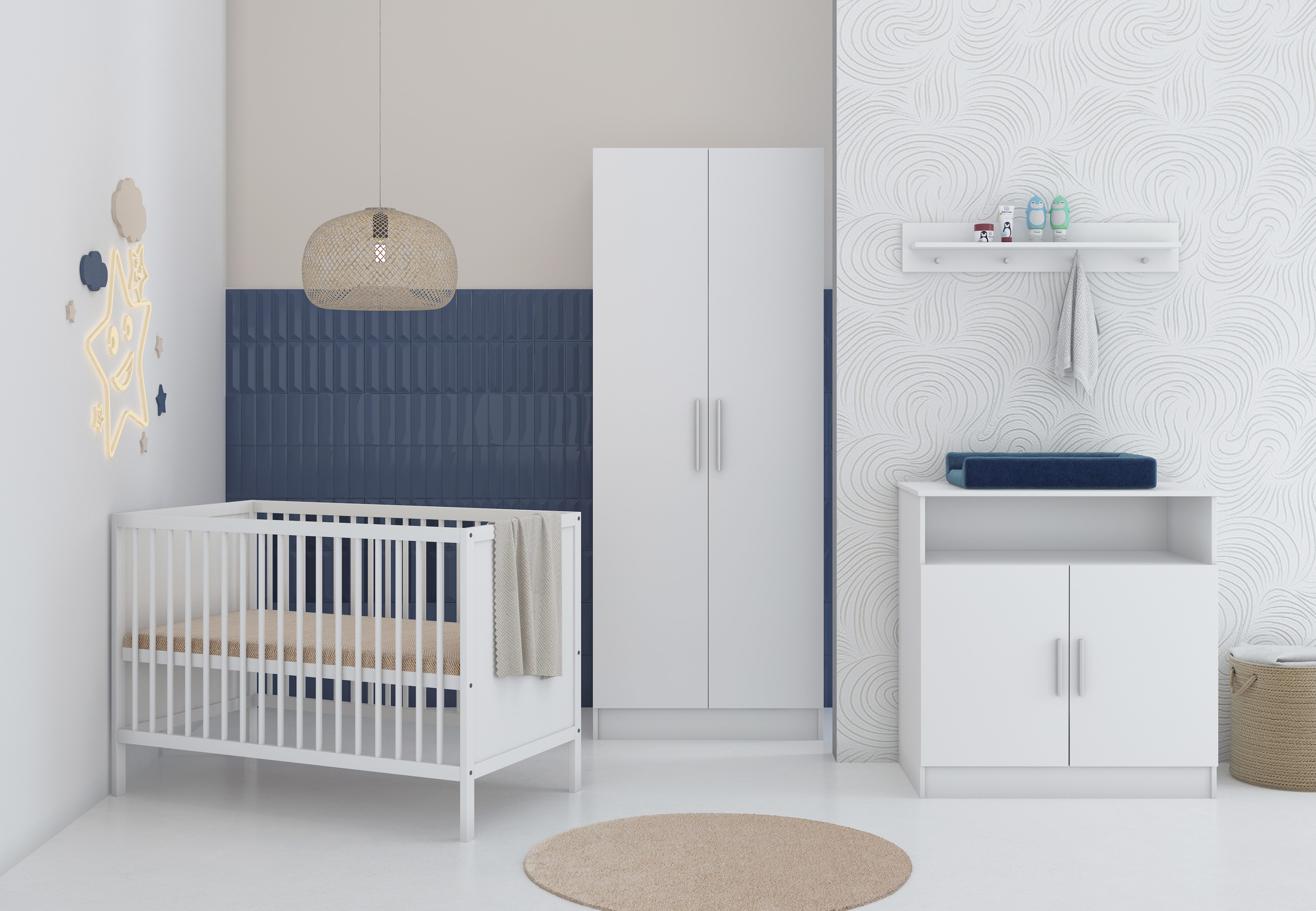 Born Lucky Babykamer Wit 3 Delig Baby Bed Lola + Commode Texas + Kledingkast Texas