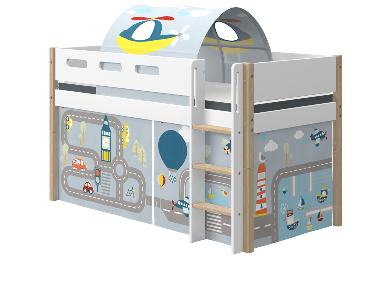 Flexa Nor Halfhoogslaper Rechte Ladder + Speelgordijn en Speeltent Transport 90 x 200 cm