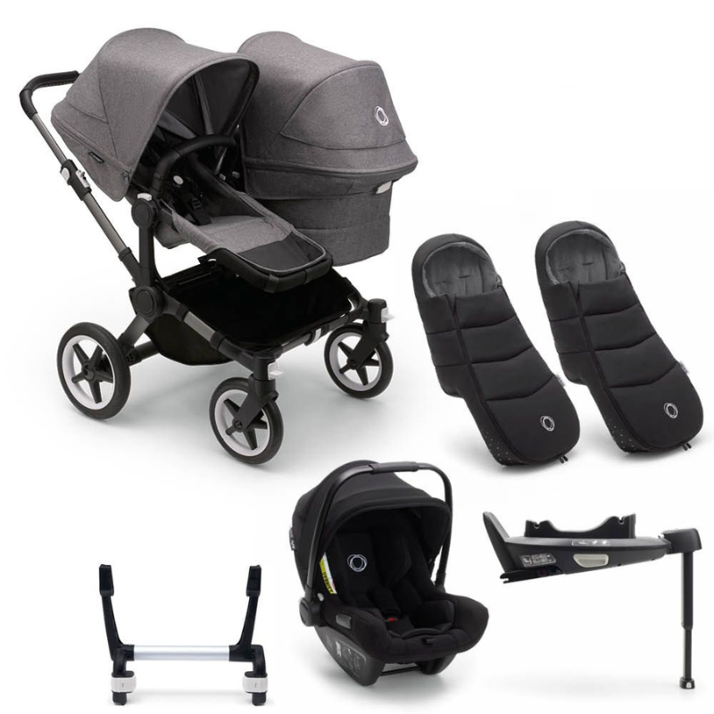 Bugaboo Donkey 5 Duo Kinderwagen 3 In 1 Graphite Grey Melange + Isofix Base + Voetenzak