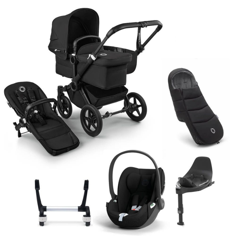 Bugaboo Donkey 5 Mono Kinderwagen 3 In 1 Black Midnight Black Met Cybex Cloud T Groep 0 Autostoel + Isofix Base + Voetenzak