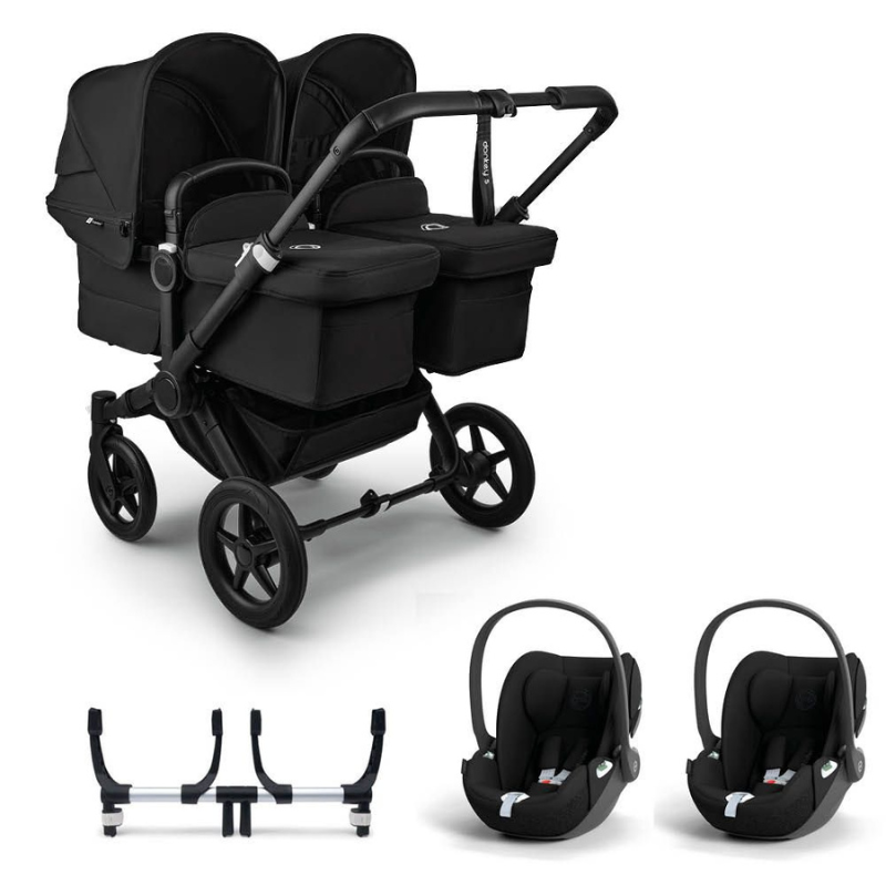 Bugaboo Donkey 5 Tweeling Kinderwagen 3 In 1 Black Midnight Black Met Twee Cybex Cloud T Groep 0 Autostoelen