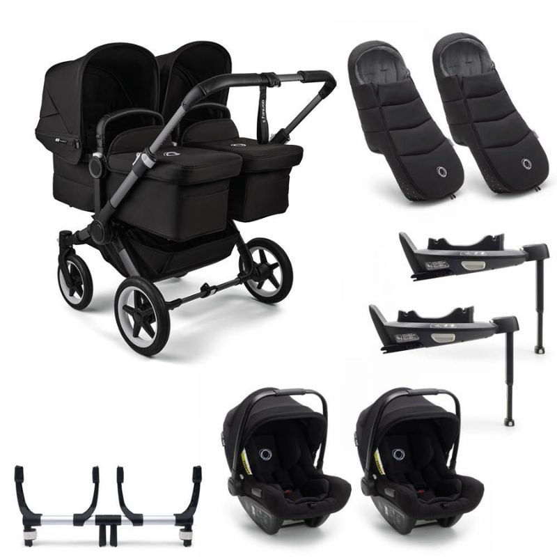 Bugaboo Donkey 5 Tweeling Kinderwagen 3 In 1 Graphite Midnight Black + Isofix Base + Voetenzak