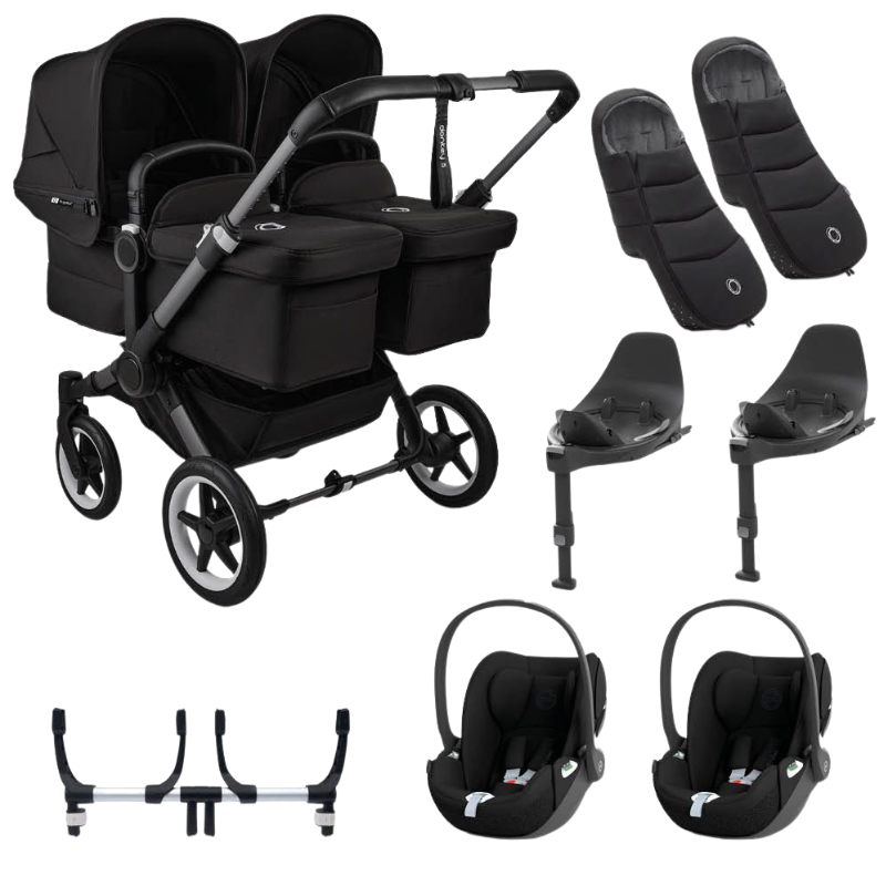 Bugaboo Donkey 5 Tweeling Kinderwagen 3 In 1 Graphite Midnight Black Met Twee Cybex Cloud T Groep 0 Autostoelen + Isofix Base + Voetenzak