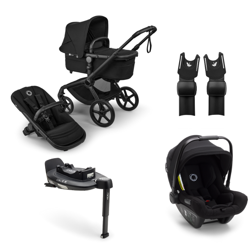 Bugaboo Kinderwagen 3 in 1 Fox 5 Renew Complete Black | Heritage Black + Bugaboo Autostoel Groep 0 Turtle Air by Nuna Black + Draaibare Isofix Base 360 + Autostoel adapters