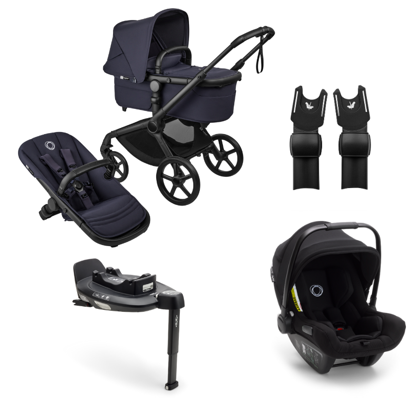 Bugaboo Kinderwagen 3 in 1 Fox 5 Renew Complete Black | Deep Indigo + Bugaboo Autostoel Groep 0 Turtle Air by Nuna Black + Draaibare Isofix Base 360 + Autostoel adapters