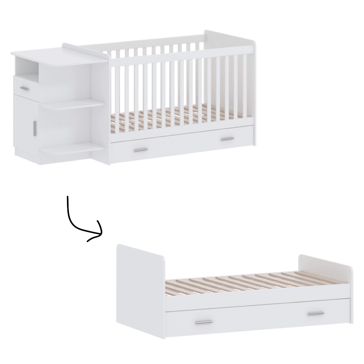 Cabino Meegroei Ledikant Met Lade Sydney Wit 70 x 140 cm