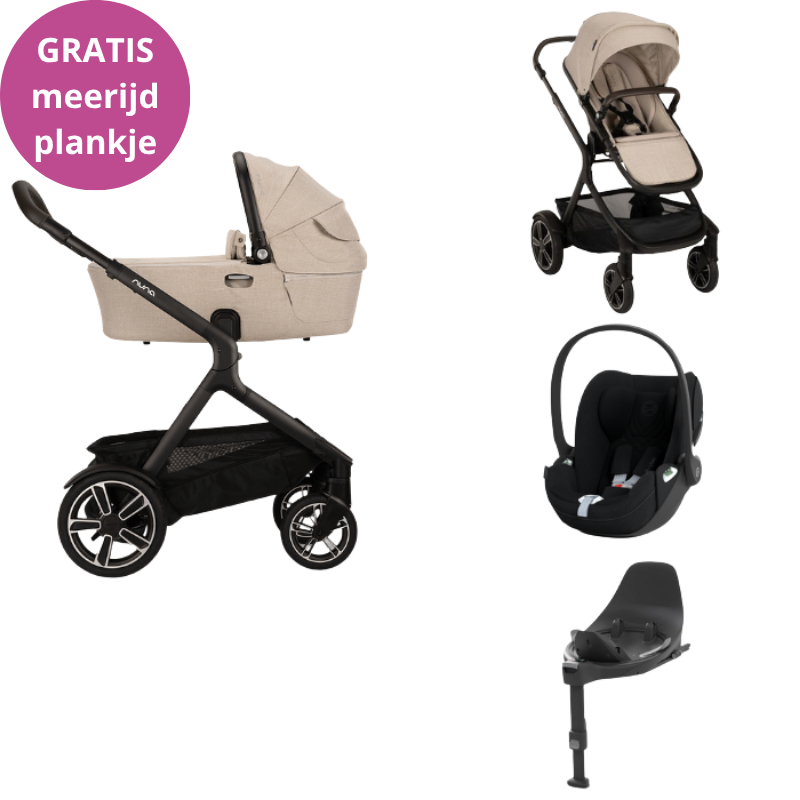 Nuna Kinderwagen 3 in 1 DEMI™ next Biscotti + Autostoel Cloud T I Size + Cybex Draaibare Base T