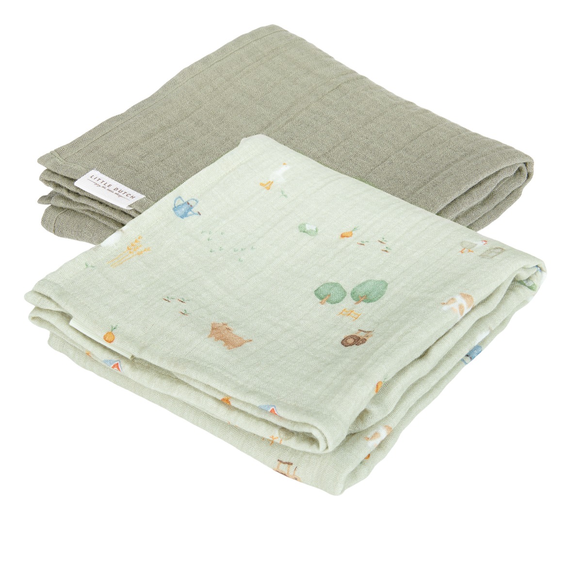 Little Dutch Swaddle Doeken Set Hydrofiel 70x70 Little Farm/Olive