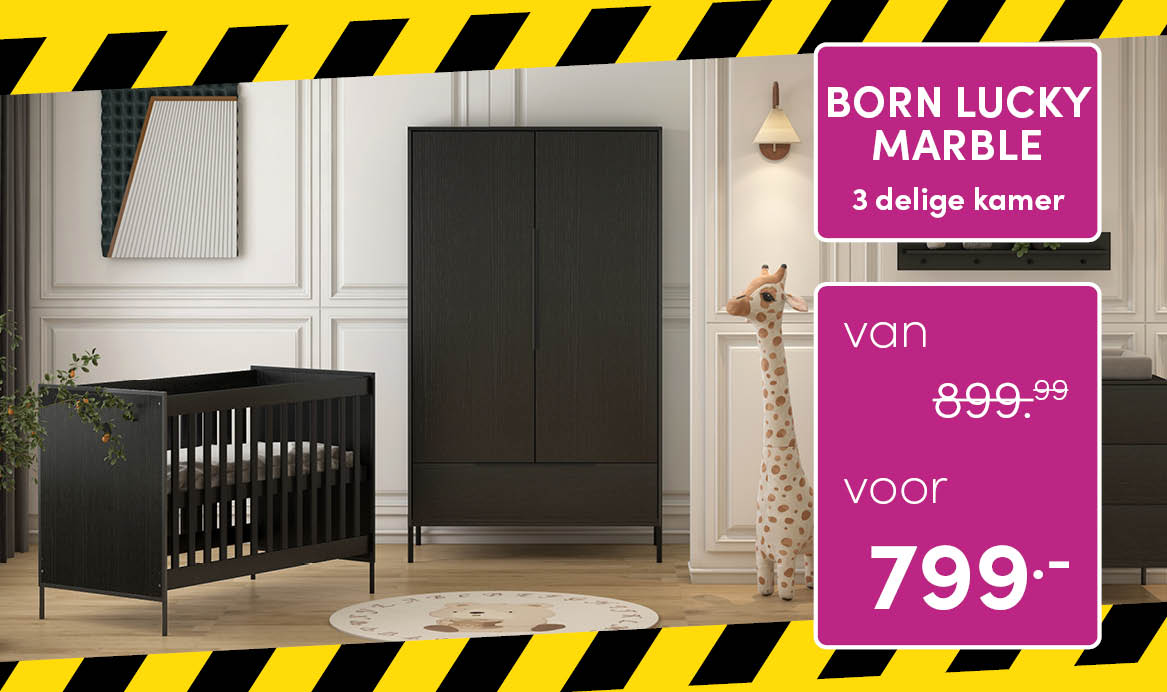 Born Lucky Babykamer Marble 3 Delig Zwart | Baby & Tiener Megastore